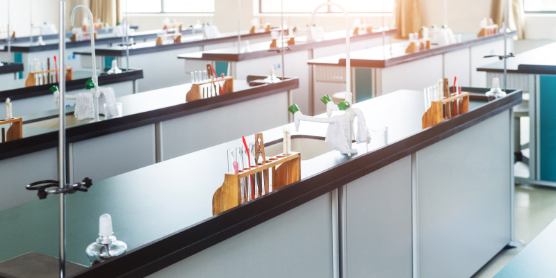 Image of a science lab at school with acid-resistant furniture.